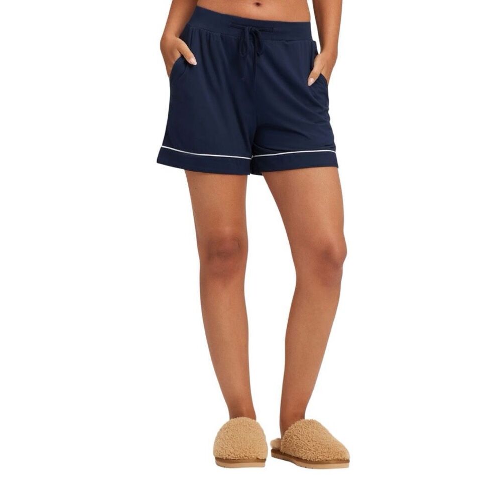 Cozy Earth Bamboo Stretch-Knit Pajama Short Size Medium Navy Blue White Trim